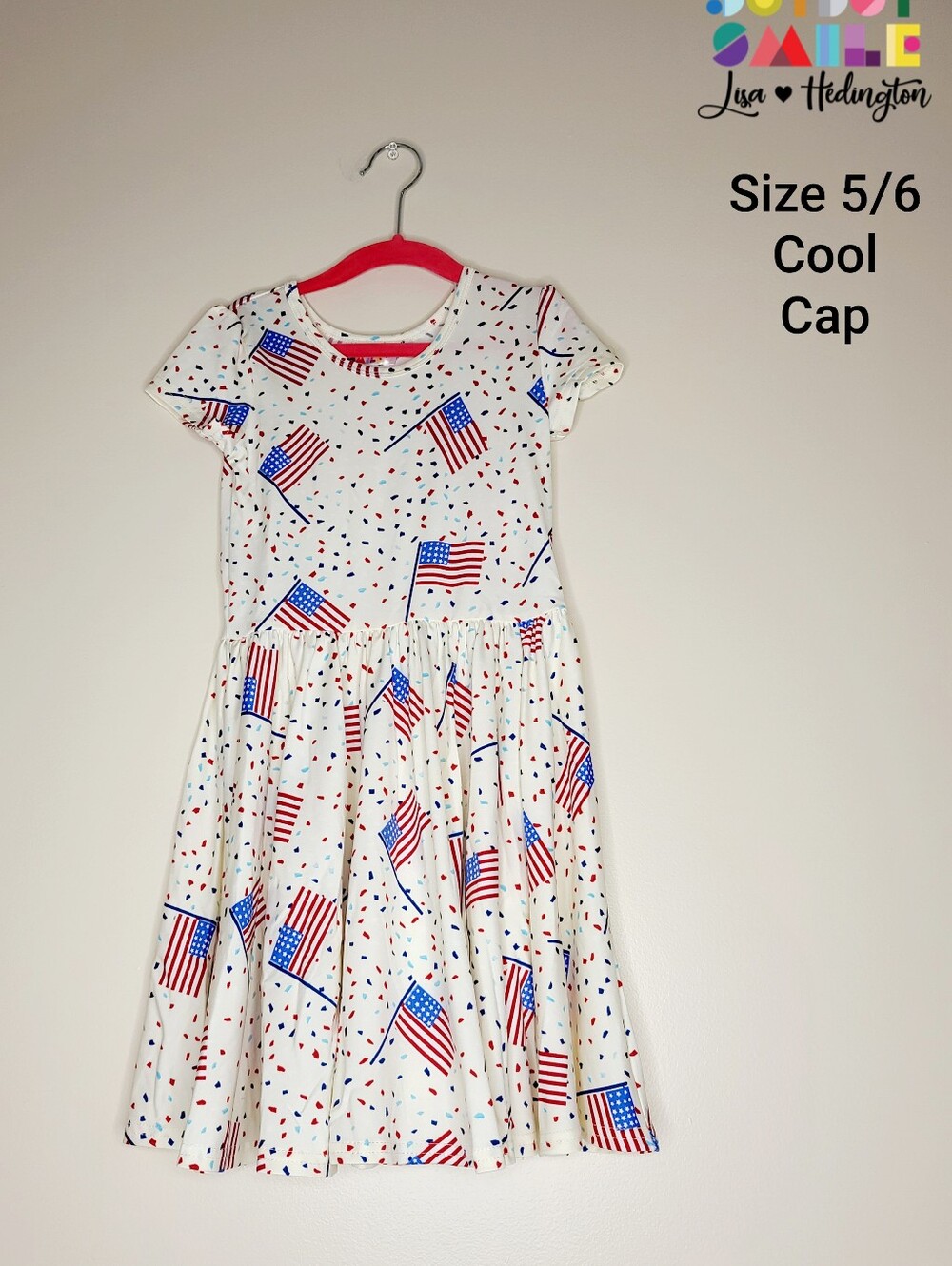 NWT DotDotSmile Classic Cap White Dress with American Flag Print - Size 5/6